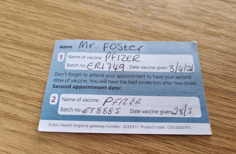 Kevin's Vaccination Record Showing Both Jabs Done.