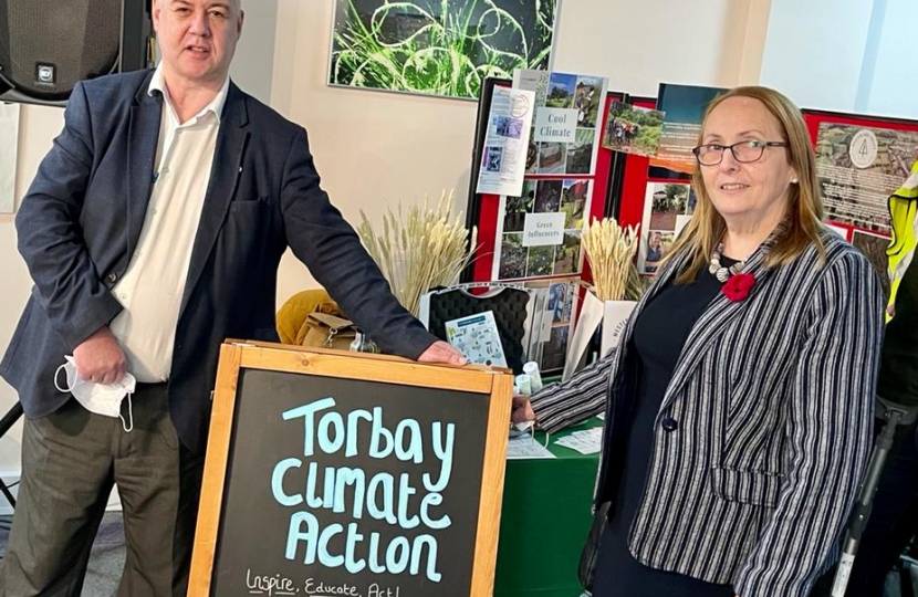 Cllrs Andrew Barrand and Hazel Foster at Torbay's Own Climate Conference.