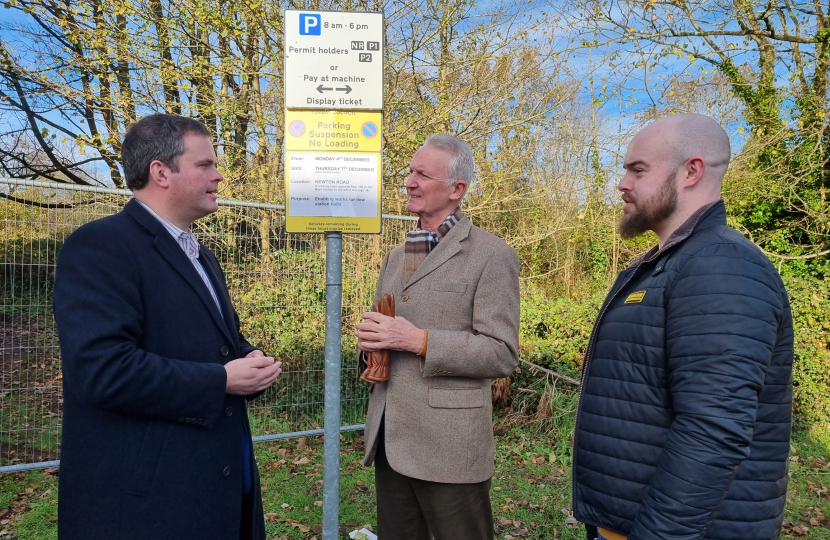 Kevin Foster MP with local campaigners Mark Kingscote and Josh Barrand at the Edginswell Station site