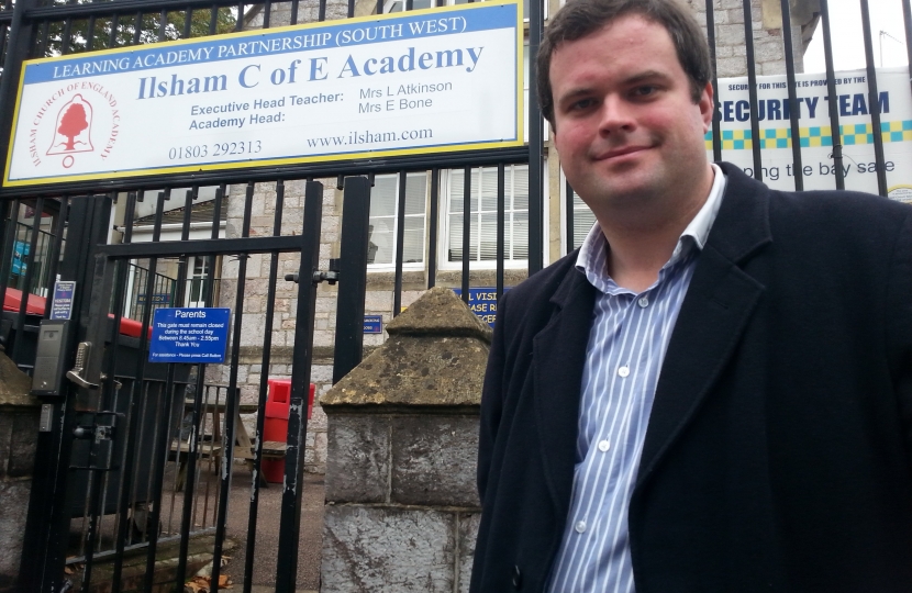Kevin outside Ilsham Academy that has partnered with Ellacombe Academy