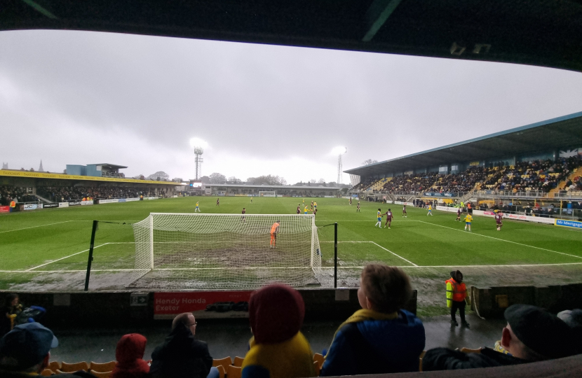 TUFC in action on the pitch at Plainmoor.
