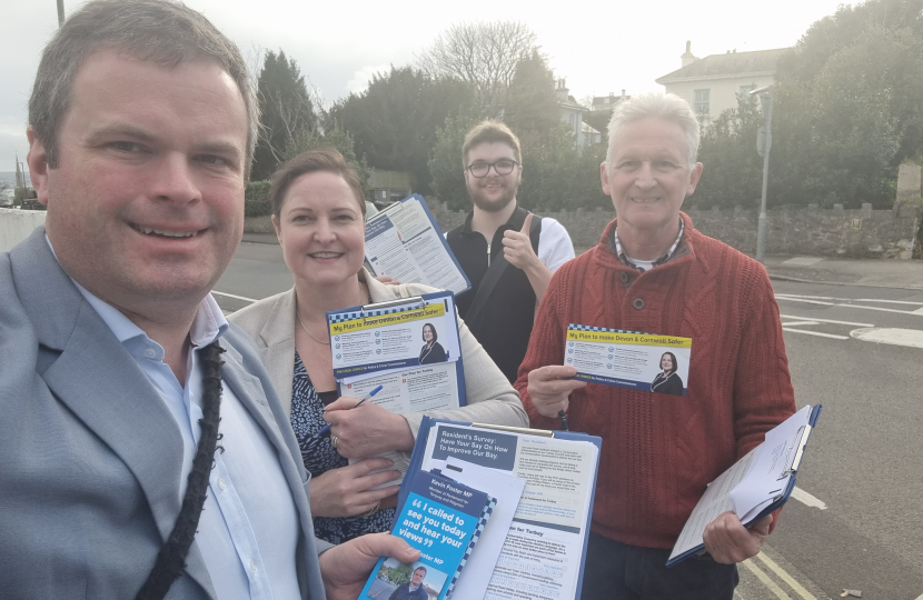 Torbay MP Kevin Foster and local Police & Crime Commissioner Alison Hernandez, out on the doorsteps in Torquay.