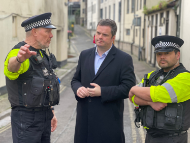 Kevin Foster MP with Police Officers in Factory Row.