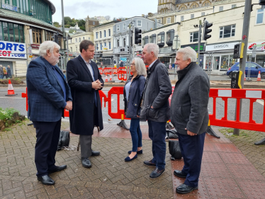 Kevin with Conservative Councillors and Campaigners at the works on The Strand.