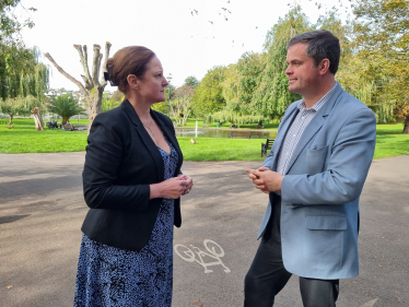 Alison Hernandez and Kevin Foster MP in Victoria Park Paignton