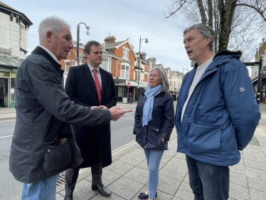 Kevin Foster MP in Torbay Road discussing the impact of the closure with Conservative Cllrs Chris and Barbara Lewis and local Newsagent John Fellows.